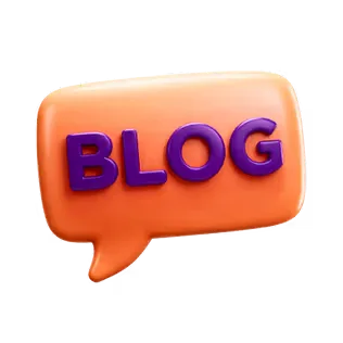 Ícono tridimensional de un globo de diálogo con la palabra BLOG modelada en relieve.