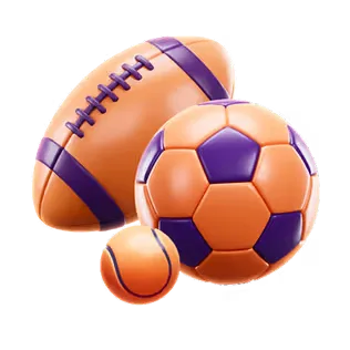 Ícono tridimensional que agrupa un balón de fútbol, uno de fútbol americano y una pelota de tenis.