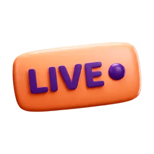 Ícono tridimensional en forma de globo de diálogo con la palabra LIVE en relieve y un punto redondo al costado.