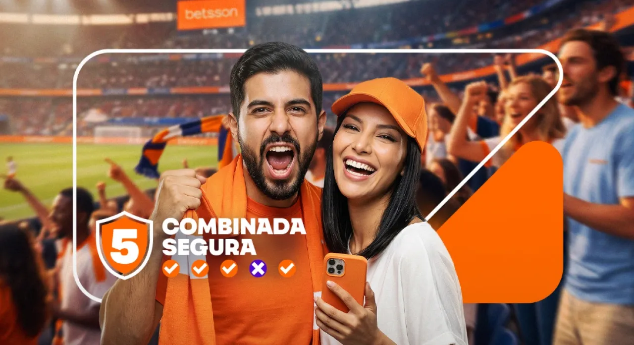 Banner de Betsson Perú con el rótulo Combinada Segura y una escena de celebración deportiva.