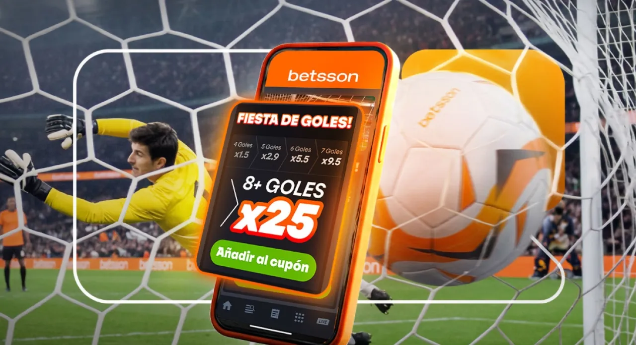 Banner Fiesta de Goles de Betsson Perú con un balón y gráficos de celebración.