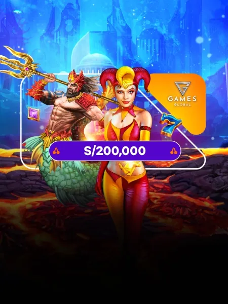 Pieza vertical de Betsson Perú anunciando el pozo del estudio Games Global con personajes de tragamonedas.
