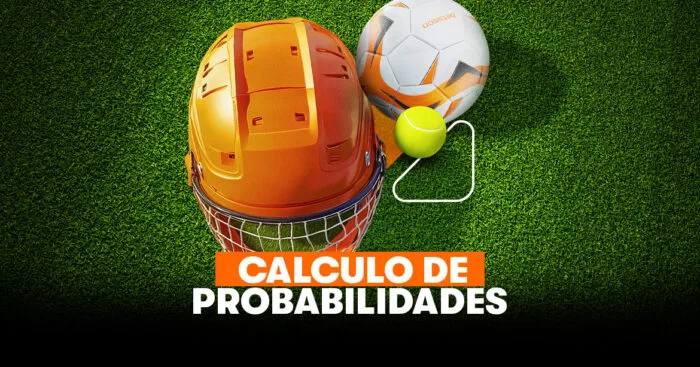 Cabecera del blog rotulada cálculo de probabilidades, con un balón y un casco deportivo sobre césped iluminado.